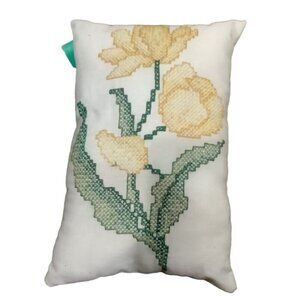 Cross Stitch Pillow Yellow Tulip Country Farmhouse Spring Easter Toss